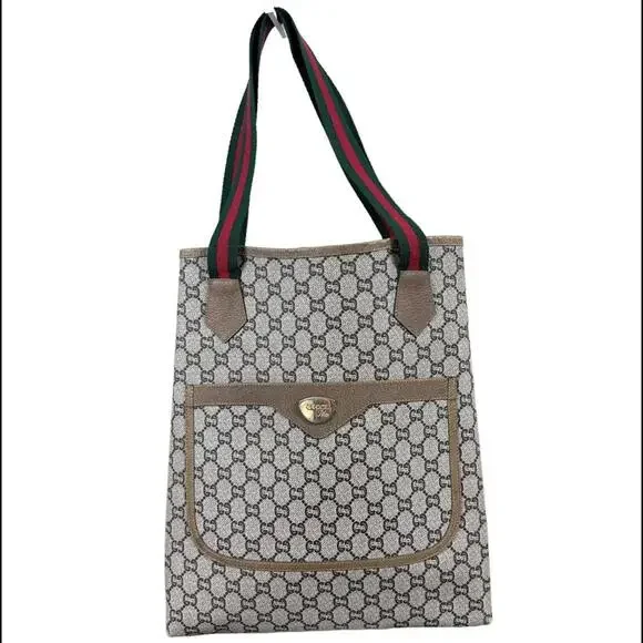 Gucci Vintage 1970's Large Coated PVC Tote Bag in Plus GG Web (GGXX150) - Picture 1 of 16